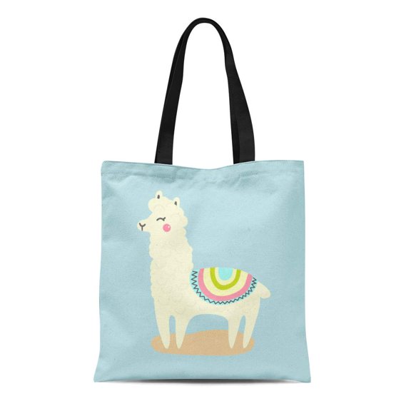 SIDONKU Canvas Tote Bag Peru Cute Llama Alpaca Funny Lama Graphic Farm Durable Reusable Shopping Shoulder Grocery Bag
