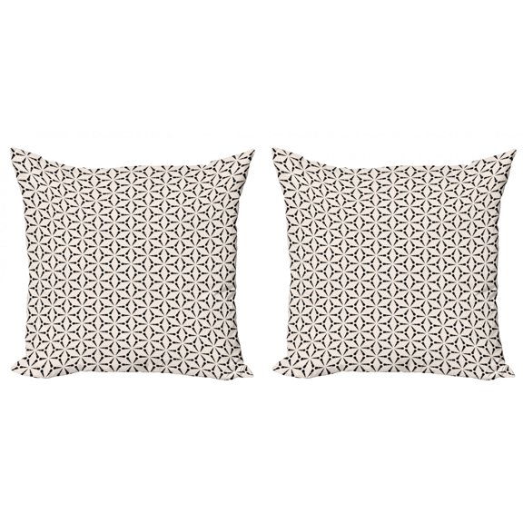 Abstract Throw Pillow Cushion Cover Pack of 2, Leaf Geometric Flower Silhouettes Grid Diamond Shapes Connected, Zippered Double-Side Digital Print, 4 Sizes, Champagne Charcoal Grey, by Ambesonne