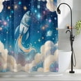 thumbnail image 2 of Rocket Universe Shower Curtain, 72" x 72", Color Stars Planets Cloud Dream Sky Cartoon Waterproof Bathroom Curtain Washable Shower Curtain Set with 12 Hooks, 2 of 8