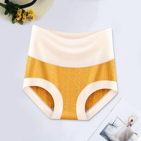 

CAICJ98 Underwear Women Womens High Waist And Abdomen Embossed Jacquard And Raise The ButtocksPure Brief Panties Yellow XL