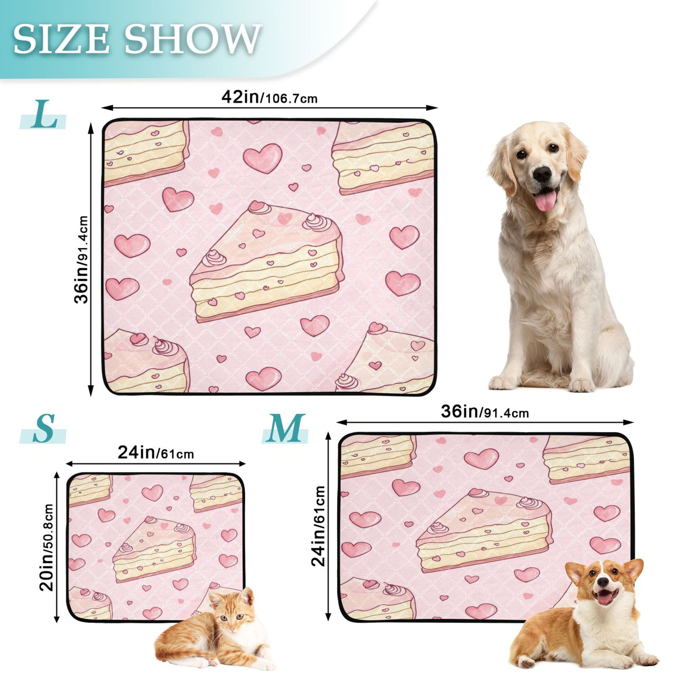 Qxltty Strawberry Flavored Heart Cake Pattern Cat litter Pads Pet Set of 3 Diaper Mats Center Anti-leakage Layer Absorbent Soft and Comfortable