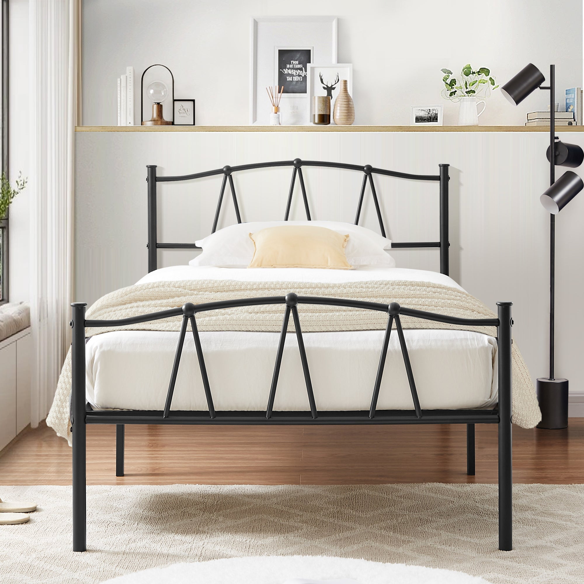 VECELO Twin Metal Bed Frame, Heavy Duty Platform Bed with Victorian
