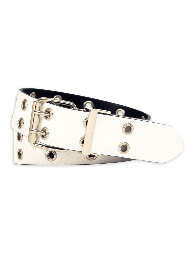No Boundaries Women's Double Grommet Reversible Belt Black White