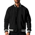 thumbnail image 2 of Men's Lapel Jacket, Solid Color Fleece Baseball Collar Button-Down Casual Zipper Pocket Coat for Sports and Winter Season,Black,L, 2 of 6