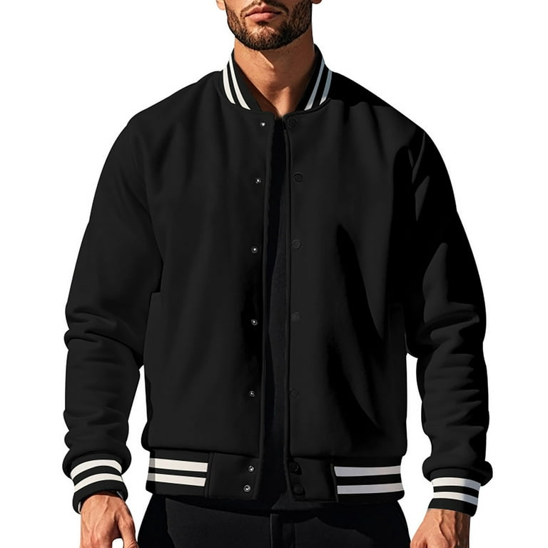 Men's Classic Varsity Jacket, Red Bomber Jacket with Striped