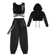 thumbnail image 3 of TiaoBug Kids Girls Hip Hop Jazz Street Dance Outfits Sequins Vest & Long Sleeve Crop Top & Cargo Pants Set Black 6, 3 of 5