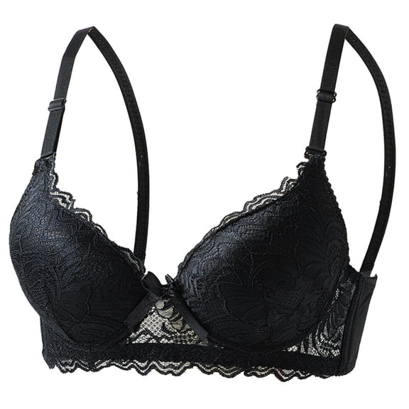 Fatuov Women's Full Coverage Bra with Underwire Solid Color Push Up Breathable Everyday Bra for Casual, Supportive Lightly Lined Bra 38B, Black