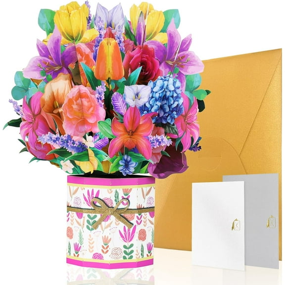 Pop Up Flower Card, 9 inch Lily Roses Butterflies Flower Forever Flower Paper 3D Popup Cards with Note Cards and Envelope for Birthday, Mother's Day, Get Well, Holiday Decorations