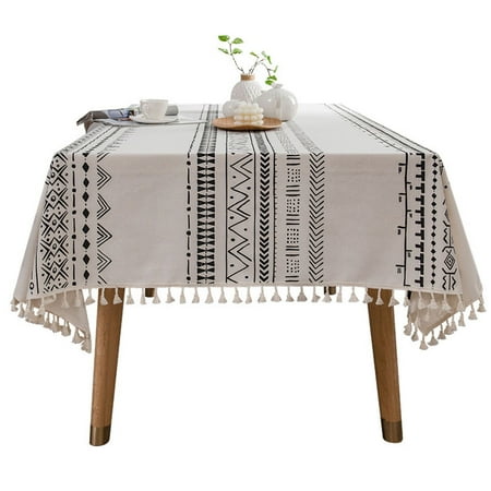 

CUH Tassel Tablecloth Wipeable Waterproof Oil-Proof Dining Table Cloth Cover Decor