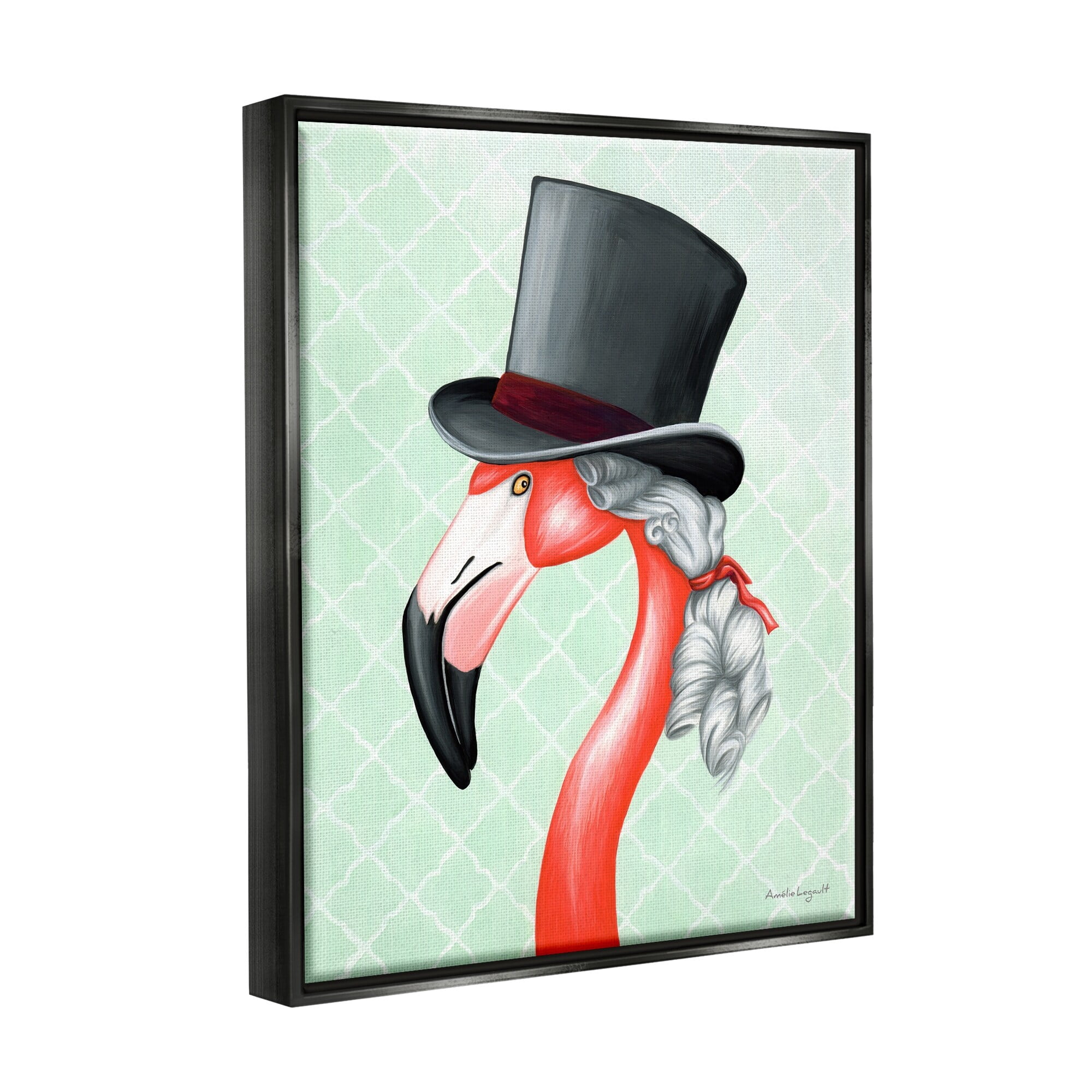 Stupell Industries Flamingo Old-Fashioned Hair Top Hat Patterned Squares Graphic Art Jet Black Floating Framed Canvas Print Wall Art, Design by Amelie Legault