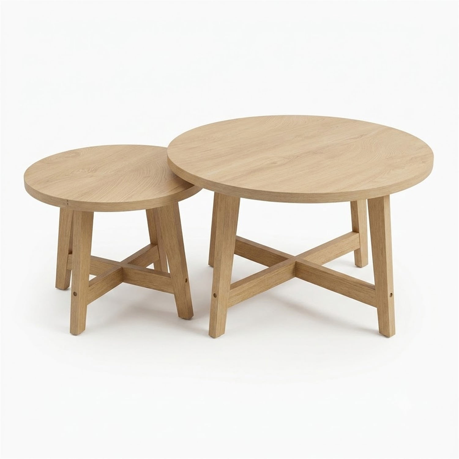 Hommoo 2-Piece Round Nesting Coffee Tables Set, X-Frame Stackable Modern Side Tables for Living Room, Bedroom & Balcony, Natural
