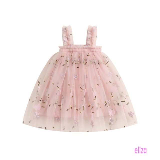 Eliza-0-4 Años Bebé Niñas Una Línea Sin Mangas Sólido/Flor Vestido De Fiesta De Verano Tul
