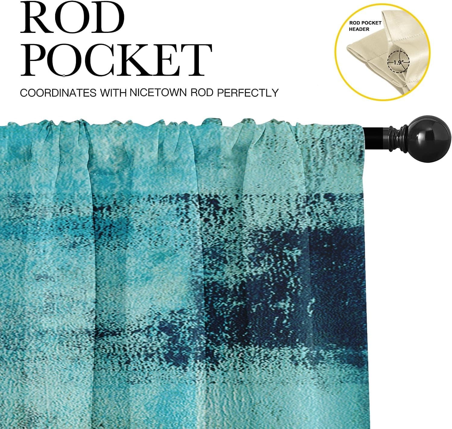 4 Pack Valances Window Treatments, Turquoise Abstract Modern Art Blackout Adjustable Valances for Living Room Bathroom Bedroom Kitchen Over Sink, 18x52 Inch Rod Pocket Valances