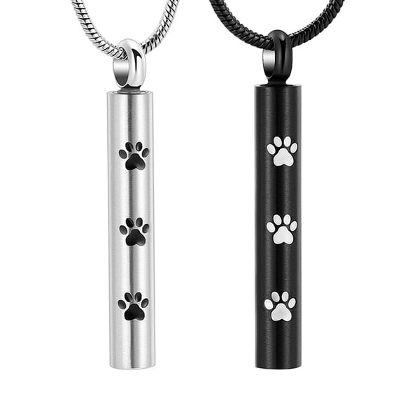 2 Pack  Paw Print Urn Necklace for Ashes for Women Men Cylinder Pet Cremation Jewelry Dog Cat Memorial Ashes Pendant