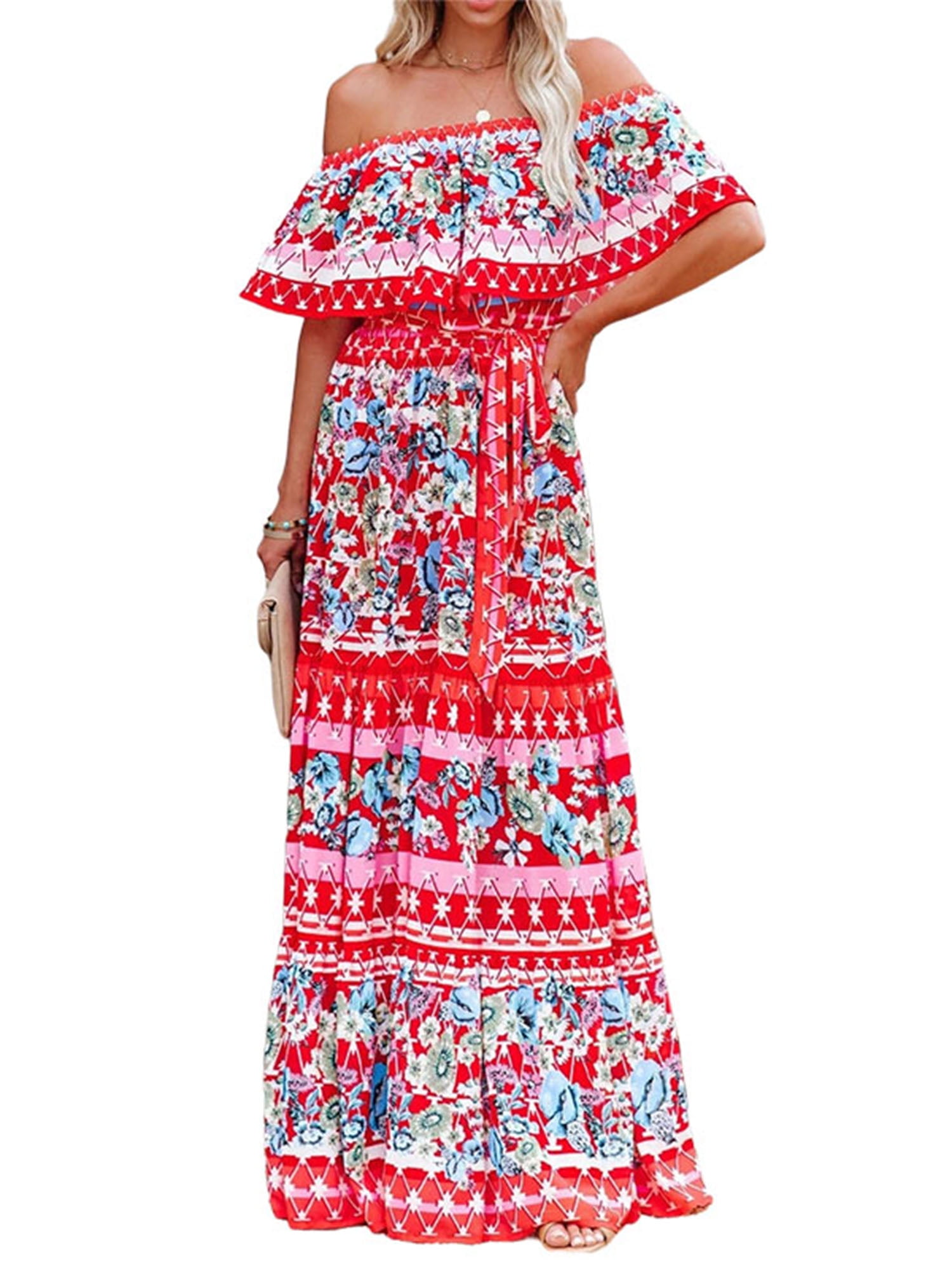 Lumento Summer Sun Dress for Womens Floral Printed Hawaiian Beach Dress Off Shoulder Maxi Dress Short Sleeves Long Dress Summer Party Dress - Walmart.com Lumento Summer Sun Dress for Womens Floral Printed Hawaiian Beach Dress Off Shoulder Maxi Dress Short Sleeves Long Dress Summer Party Dress - Walmart.com