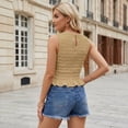 thumbnail image 3 of Womens Gingham Check Tanks Tops Round Neck Sleeveless All-Over Smocked Bodice Peplum Hem Casual Blouses Khaki M, 3 of 3