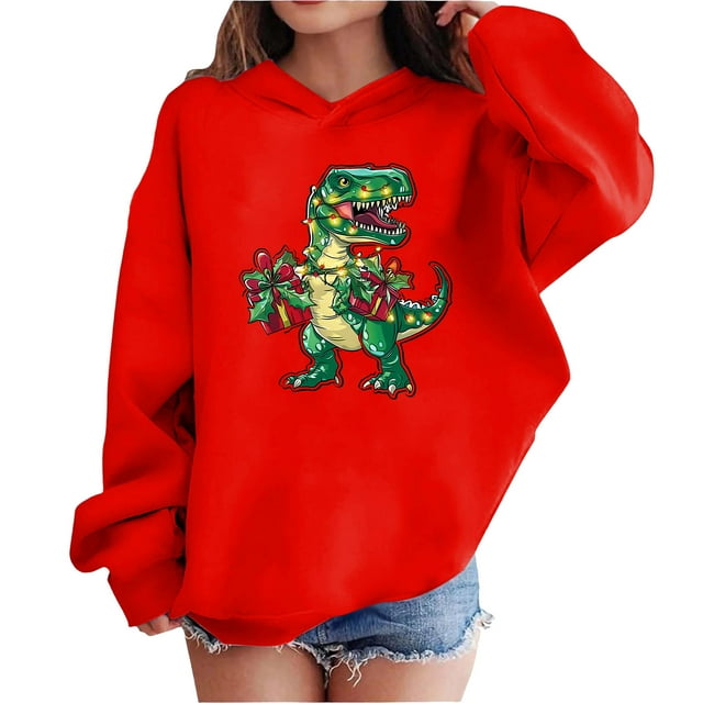 Tenues de Détente de Noël pour Garçons et Filles Rouges, Tenues de Festival Heureux pour Enfants, Garçons et Filles, Automne Hiver, Chandail à Manches Longues avec Capuche, Chandail à Capuche, Vêtements pour Enfants, Mode, Coupe Régulière, 7 Ans