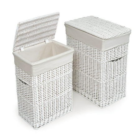 Badger Basket Wicker Two Hamper Set with Liners - White