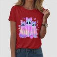 thumbnail image 2 of TOWED22 Halloween T Shirt Women Crew Neck Short Sleeve Awareness Ribbon T Shirts - Bow Ghost Graphic Print Loose Top Funny Fashion Clothes(Red,XXL), 2 of 5