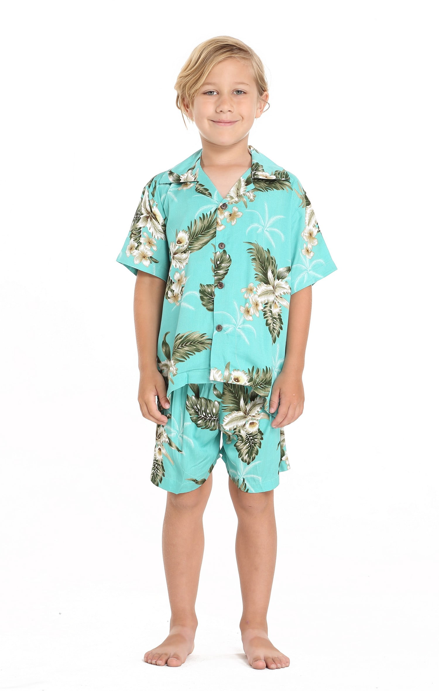 Boy Hawaiian Shirt and Shorts Cabana Set in Palm Green in Turquoise ...