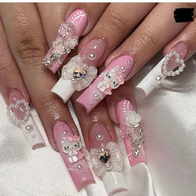 Pegatinas de uñas postizas con estampado de leopardo Sanrioed Hellokitty Y2K, estilo Harajuku, Parche de uñas de diamantes de imitación súper brillante, regalos de niña caliente, nuevo