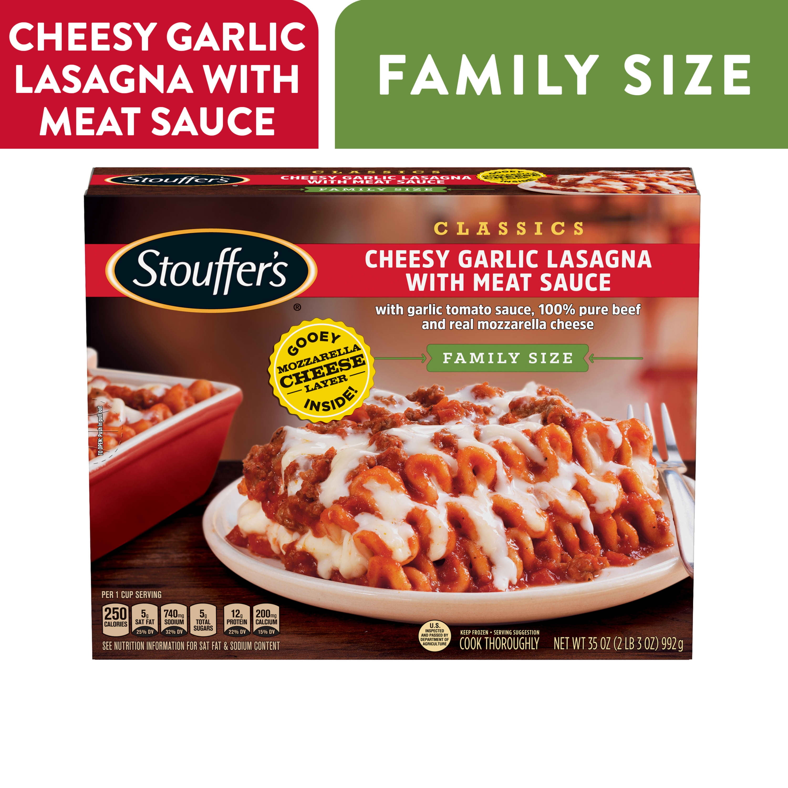 Stouffer's Cheesy Garlic Meat Sauce Lasagna Family Size Frozen Meal, 35 oz (Frozen)