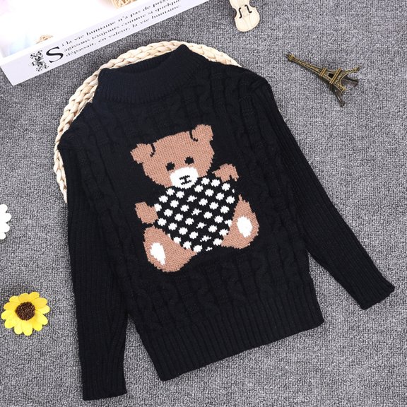SDJMa Toddler Kids Baby Girls Solid Cartoon Print Knit Pullover Sweater Crochet Tops