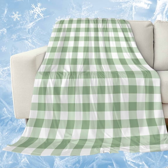 Sage Green Buffalo Plaid Cooling Blanket,Lightweight Breathable Summer Throw Blanket with Double Sided Cold Effect,Green White Checkered Farmhouse Picnic Blankets Bed Sheet for Hot Sleepers 60"x80"