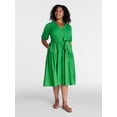 thumbnail image 2 of Time and Tru Women's Mixed Media Midi Dress with Puff Sleeves, Sizes XS-XXXL, 2 of 5