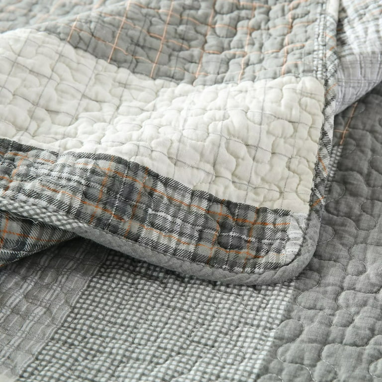 Bedduvit 100% Cotton Quilt for Queen Beds - Dark Slate Gray Patchwork  Striped Plaid Queen Size Quilt Set, Farmhouse Lightweight Bedspread Quilt  Queen in Gray for All Season, 3-Piece (Grey, 98x90) 