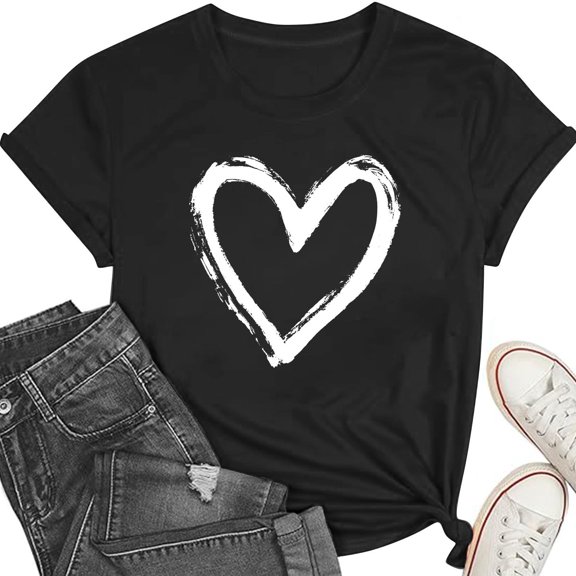 Vetsdori Short Sleeve Shirts for Women Graphic Casual Pullover Young Adult Summer Blouse Workout Gifts for Girlfriend,Cotton Valentines Ladies Tops Trendy