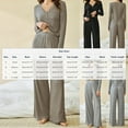 thumbnail image 3 of Women's Lounge Set V Neck Long Sleeve Blouse Low Waist Flared Pants Two Piece Comfy Soft Loose Pajama Suit (M, Black), 3 of 7