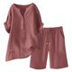 thumbnail image 4 of Conjuntos de 2 piezas para mujer: blusa de pierna ancha y pantalones elásticos, camisa informal de manga corta, ropa urbana de moda para el verano, 4 of 4