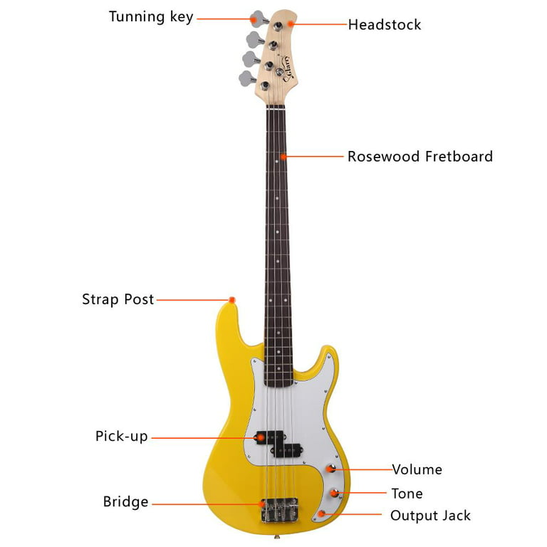Glarry Beginner Electric Bass Guitar for Student Adult with Bag Pick Strap  Yellow 