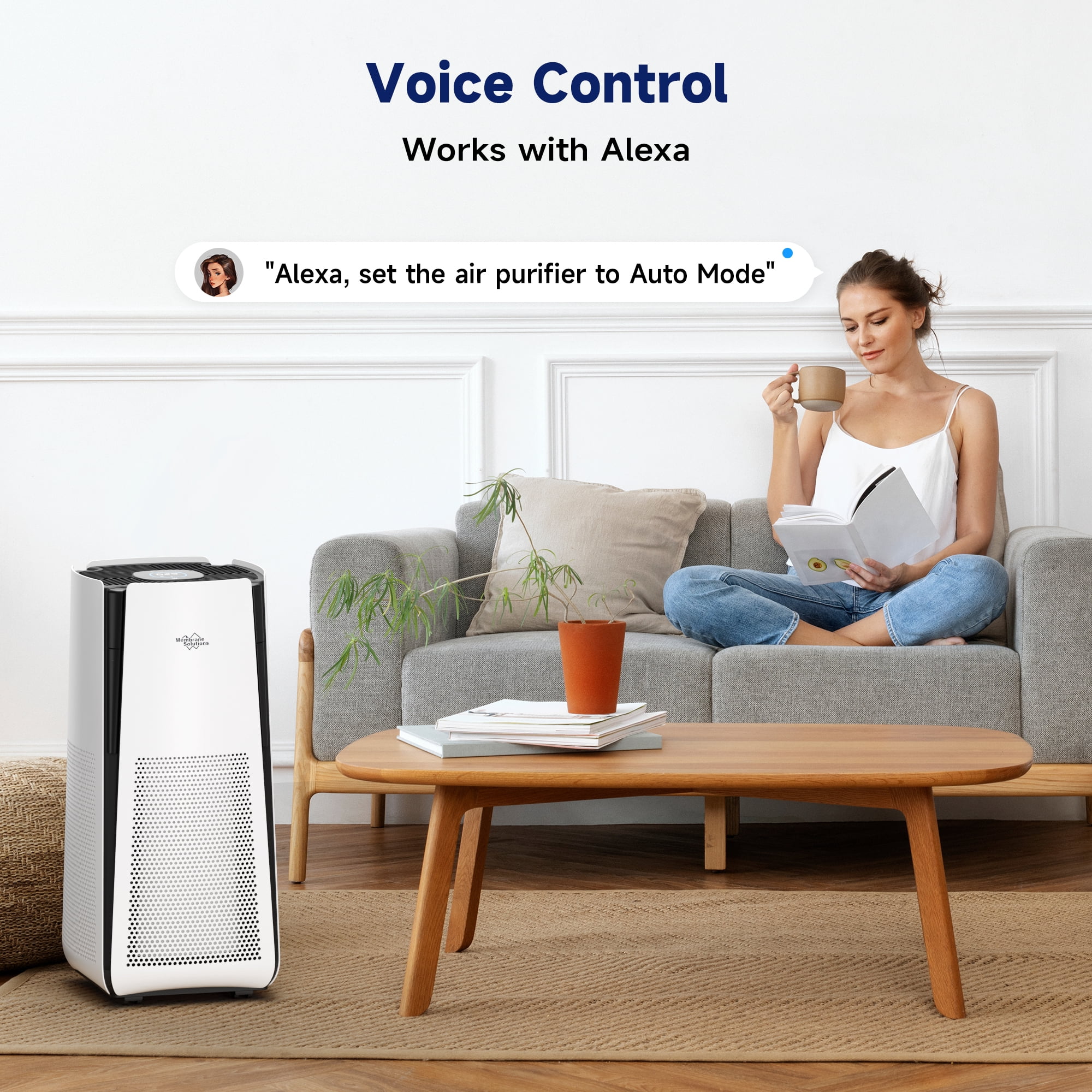 Membrane Solutions MS601W Smart Air Purifier with True HEPA Filter for Large Room up to 3027 sq ft