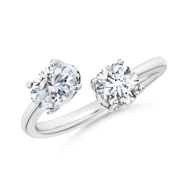 ANGARA Lab Grown & Diamond Two-Stone Open Ring for Women in 925 Sterling Silver (Size-7x5mm| Color-F-G| Clarity-VS) | April Birthstone, Anniversary, Jewelry Gift for Women | Lab-Grown Diamond Ring
