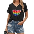 thumbnail image 2 of ZXSXSY Womens Rainbow Heart Printed V Neck Short Sleeve Spliced Top, 2 of 7