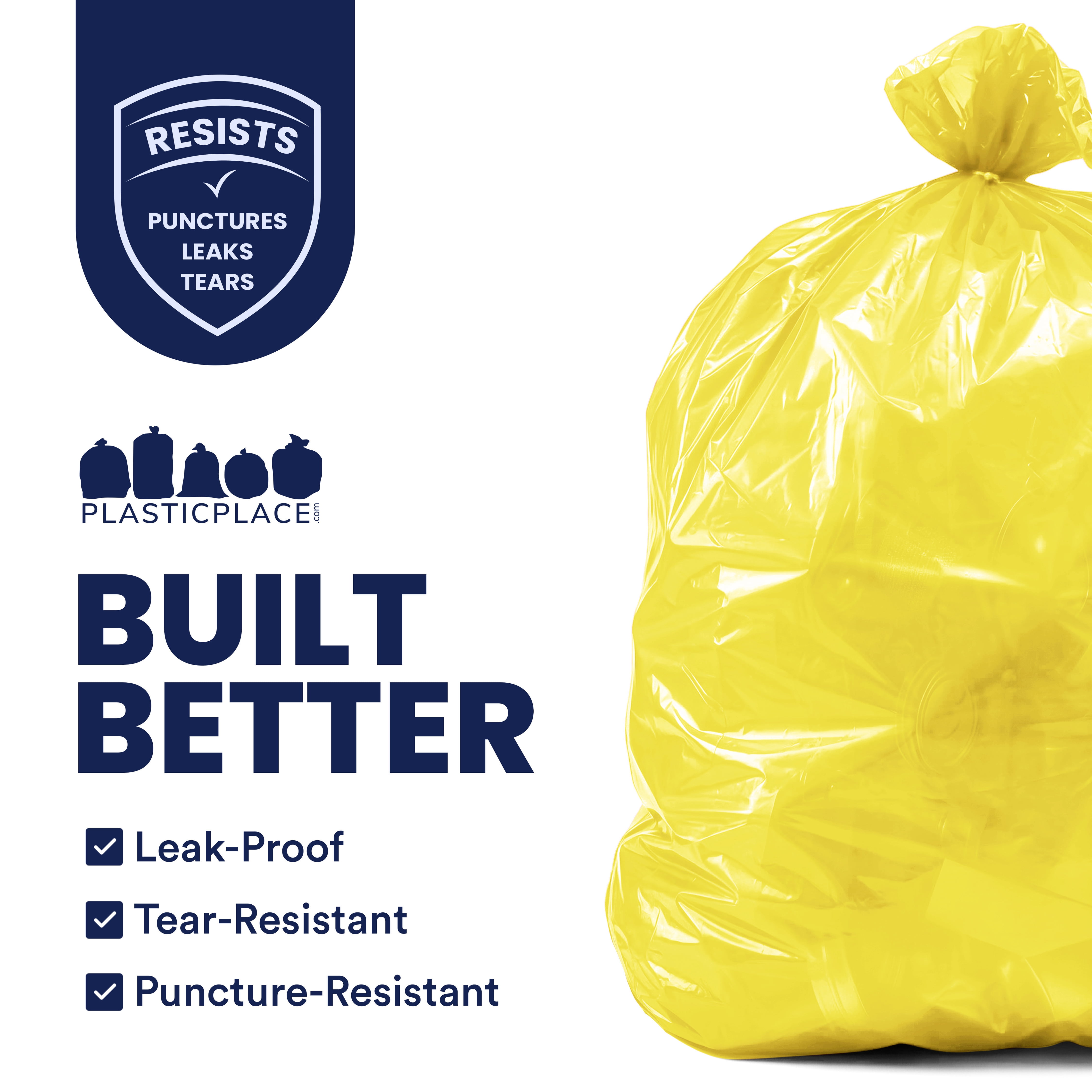 Plasticplace 55-60 Gallon Trash Bags │ 1.2 Mil │ Yellow Heavy Duty Garbage Can Liners │ 38” x 58” (50 Count)