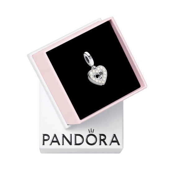 Pandora Pearlescent White Heart Double Dangle Charm