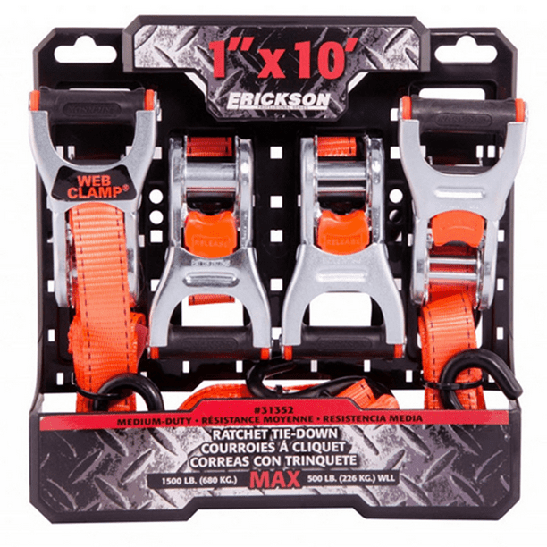 ERICKSON 31352 TieDown Strap,Ratchet,10ft. x 1In.,PK4 ERICKSON 31352 TieDown Strap,Ratchet,10ft. x 1In.,PK4