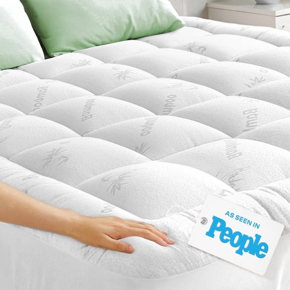 Ultra Soft Full Size Mattress Topper - Viscose Made from Bamboo Pillow Top Mattress Pad for Back Pain Relief - Naturally Cooling for Hot Sleepers, White