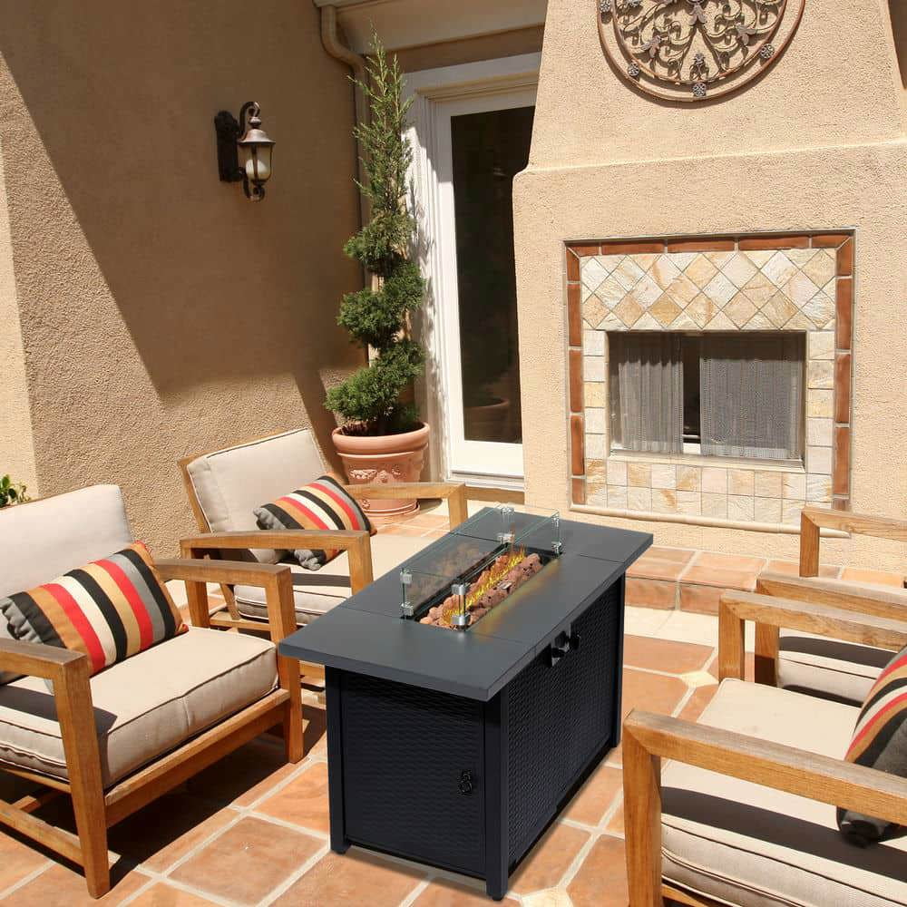 GVN Garden Fire Pit Table, Outdoor Fire Pit Table, 43" Fire Table, 50000 BTU Gas Firepit with Volcanic Stone, Black