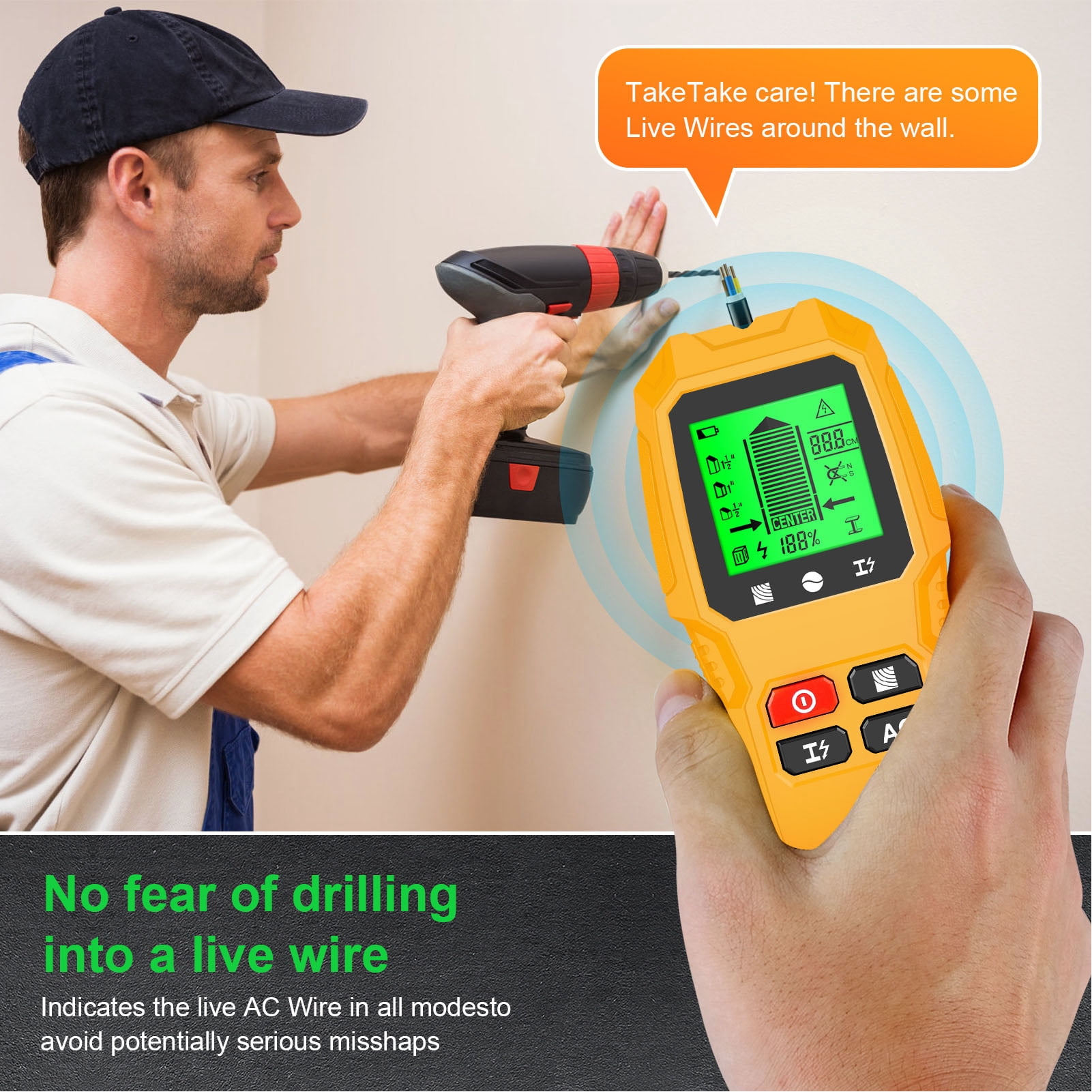 LAZIOEGR 5 in 1 Multifunction Electronic Stud Finder Wall Scanner Wood Metal AC Wire Detector Electrician Heavy Duty Sensor Tool with LCD Display Yellow