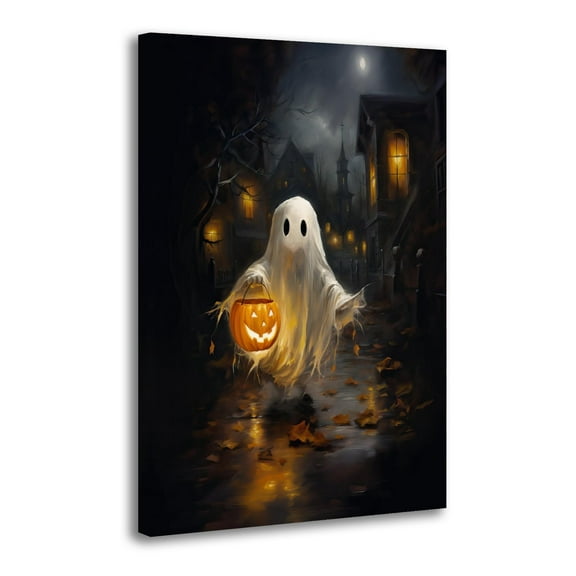 Ghost Holding A Pumpkin Lantern on The Street Picture Print Canvas Poster Wall Paint Art Posters Decor Modern Home Artworks Gift 12x18inch(30x45cm)