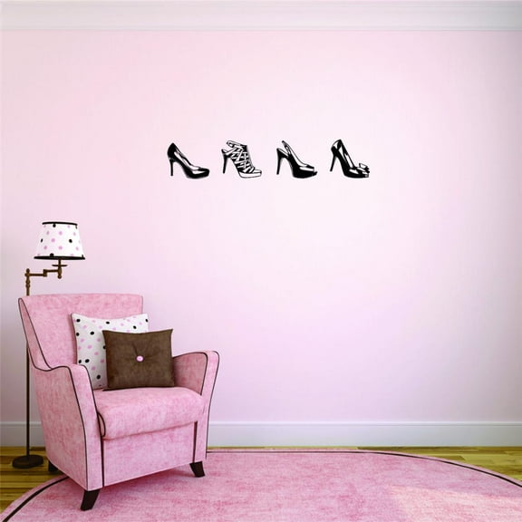 Row Of Fancy Shoes Vinyl Wall Decal for Home - Ever Fashion Lady Laces Cute Wall Decal Bedroom Living Room Entry - Removable High Tact - Size: 6 In x 30 In