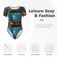 thumbnail image 4 of KLL Women 's Crew Neck Bodysuit Jumpsuits Spooky Halloween Print Short onesies Stretch T Shirts, 4 of 7
