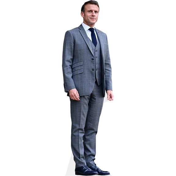 Emmanuel Macron (Grey Suit) Life Size Cutout. Standee.