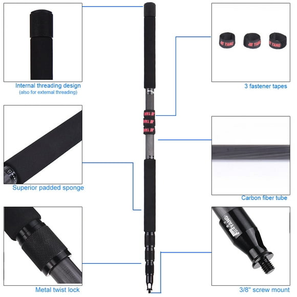 3 Mètres 9.8ft Fibre de Carbone Légère 4 Sections Extensibles Microphone Boom Poteau Bras Extension