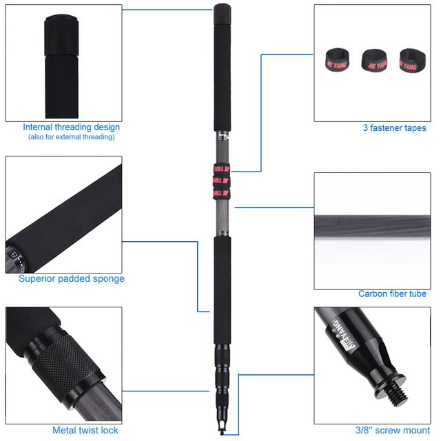 3 meters /9.8ft Lightweight Carbon Fiber 4 Sections Extendable Telescoping Microphone Boom Pole Arm Extension