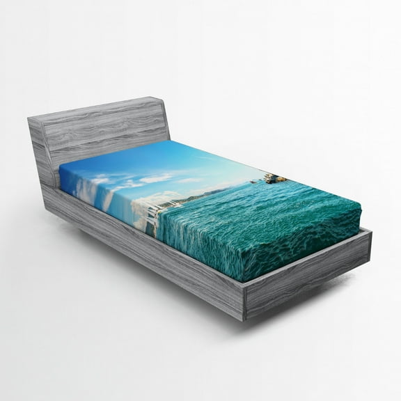 Ambesonne Lighthouse Fitted Sheet, Sunny Day by the Sea, Twin Size, Multicolor